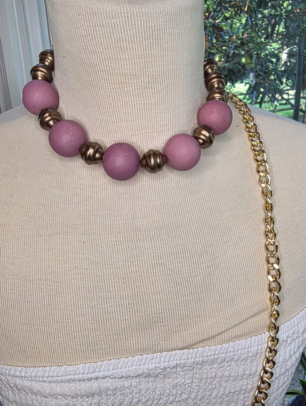 Pink/Purple Beaded Statement Necklace W/magnetic Clasp